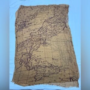 Patricia Nash Map Print Scarf 27x80 Beige Brown Lightweight